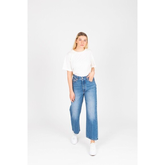 Levis Premium Women Denim Jean 32 Ribcage Straight Ankle Blue High Rise Wide New - Picture 13 of 16